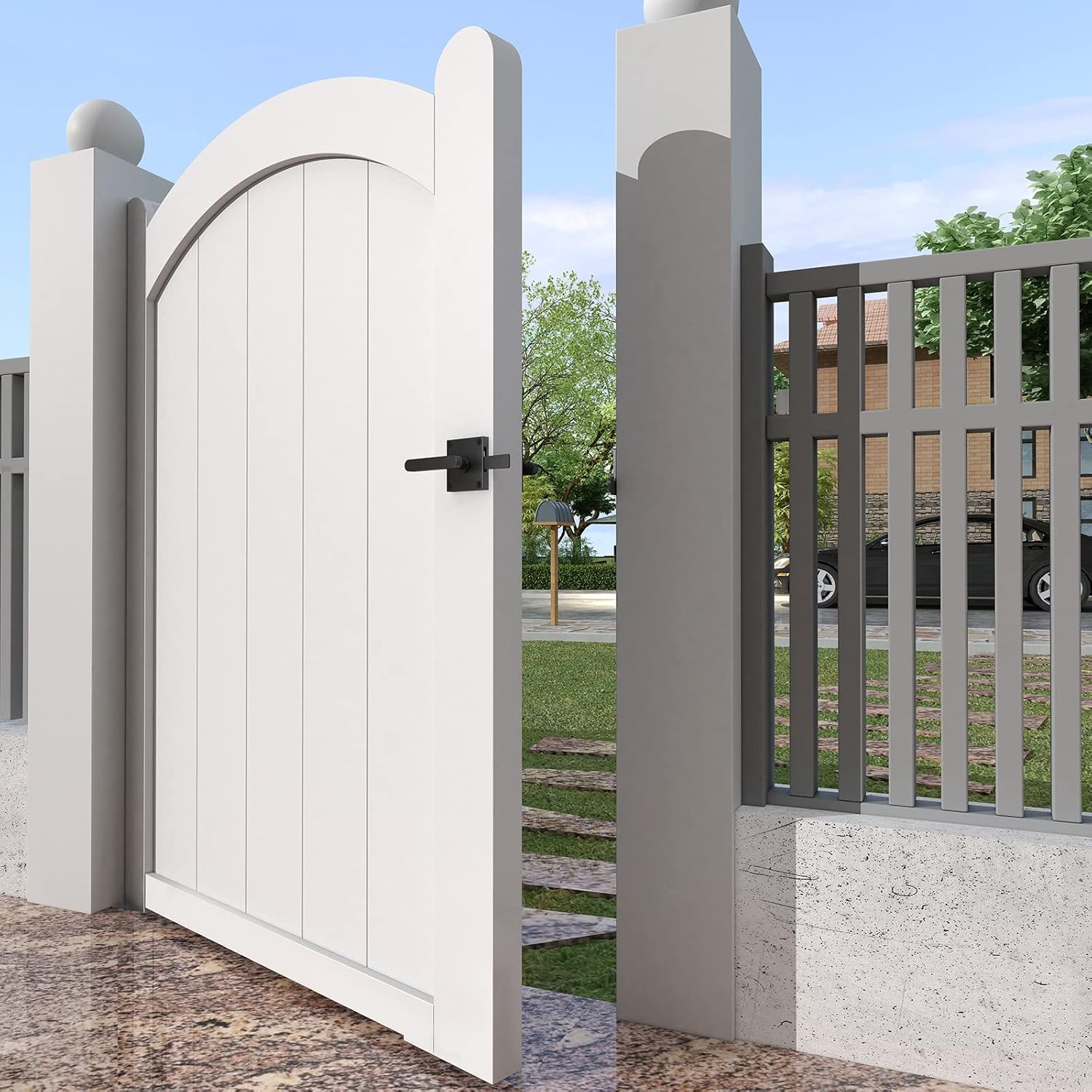 Double Side Gate Latch, Heavy Duty Swinging Door Latch Gate Hardware for Left Inswing Outdoor Fence, Wooden Gates, Pool Gate, Backyard