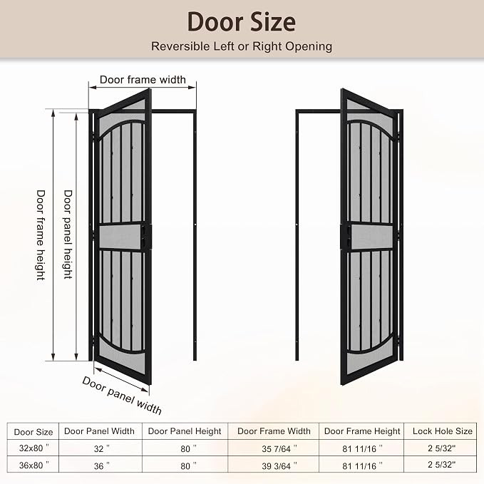36" x 80" Steel Security Door, Universal/Reversible Outswing Security Screen Door, Black Powder-Coated Surface Mount Frame with Expanded Metal Screen, Rust-Resistant, No Handles Included
