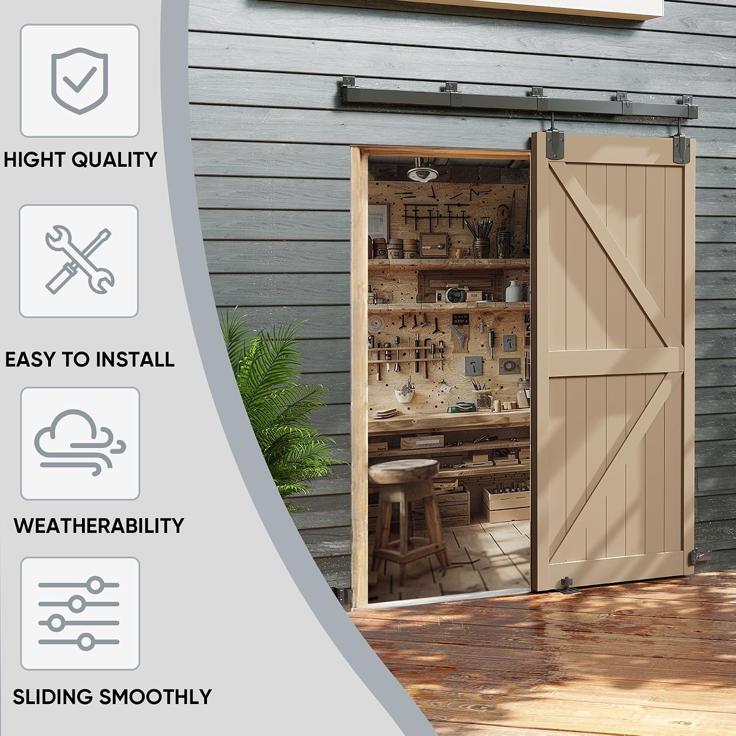 8FT Box Rail Exterior Barn Door Hardware Kit, Heavy-Duty Black Sliding Barn Door Track System, Wall Mount Door Hardware Kits (Door Not Included)
