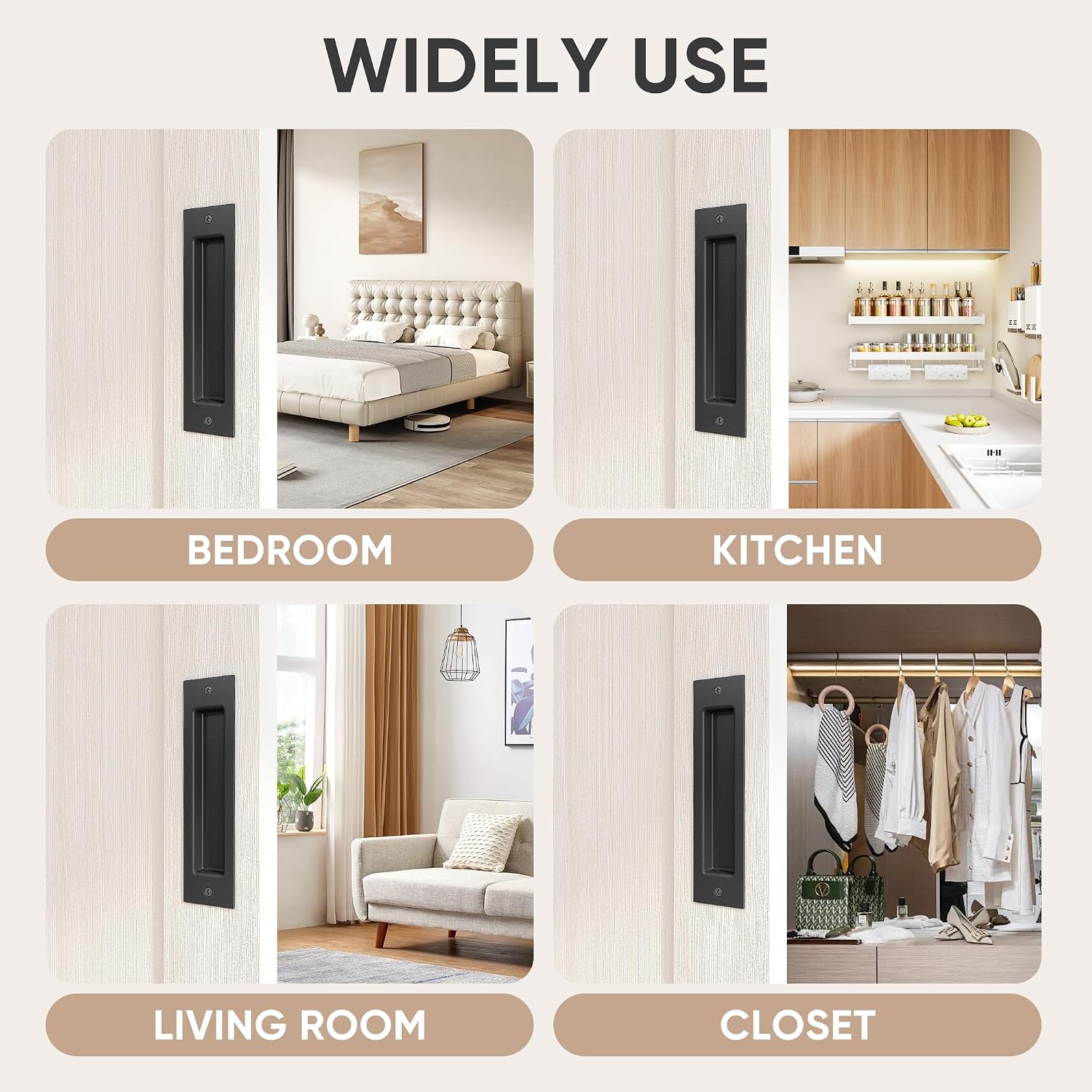 8" Recessed Door Pull Pocket Door Handles, Matte Black Sliding Barn Doors Handle for Closet, Bifold Doors, Sliding Door