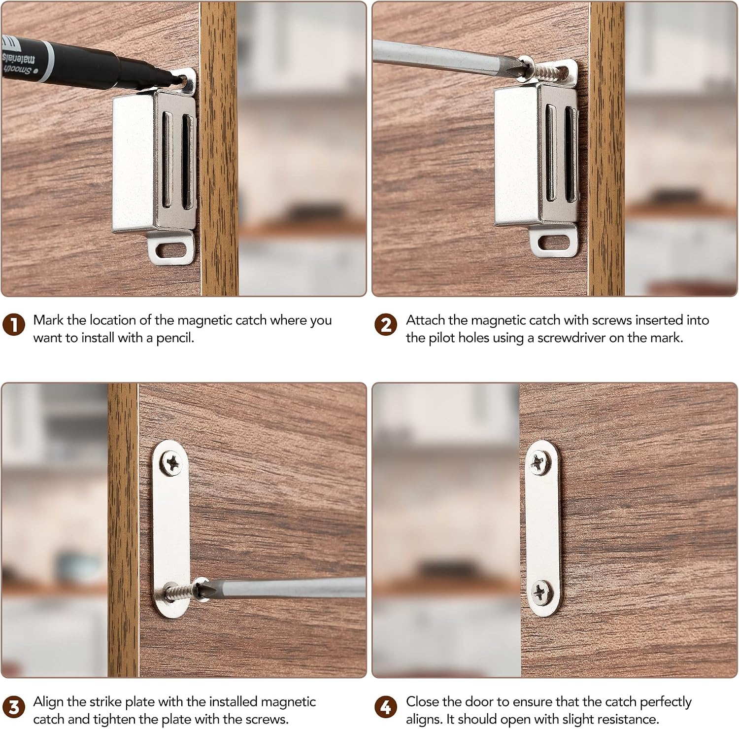 10 Pack | Stainless Steel Closures, Magnetic Cabinet Latch, For Kitchen Cabinets, Drawers, Cupboards, Wardrobes, Hidden Door Hardware