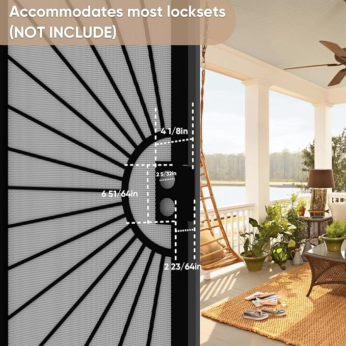 32 in. x 80 in. Security Door, Exterior Front Entry Door, Outswing Steel Security Door with Perforated Metal Screen, Powder Coated Black, Lock Not Include
