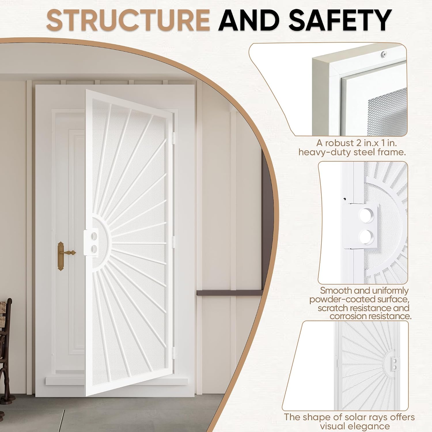 36 in. x 80 in. Security Door, Exterior Front Entry Door, Outswing Steel Security Door with Metal Screen