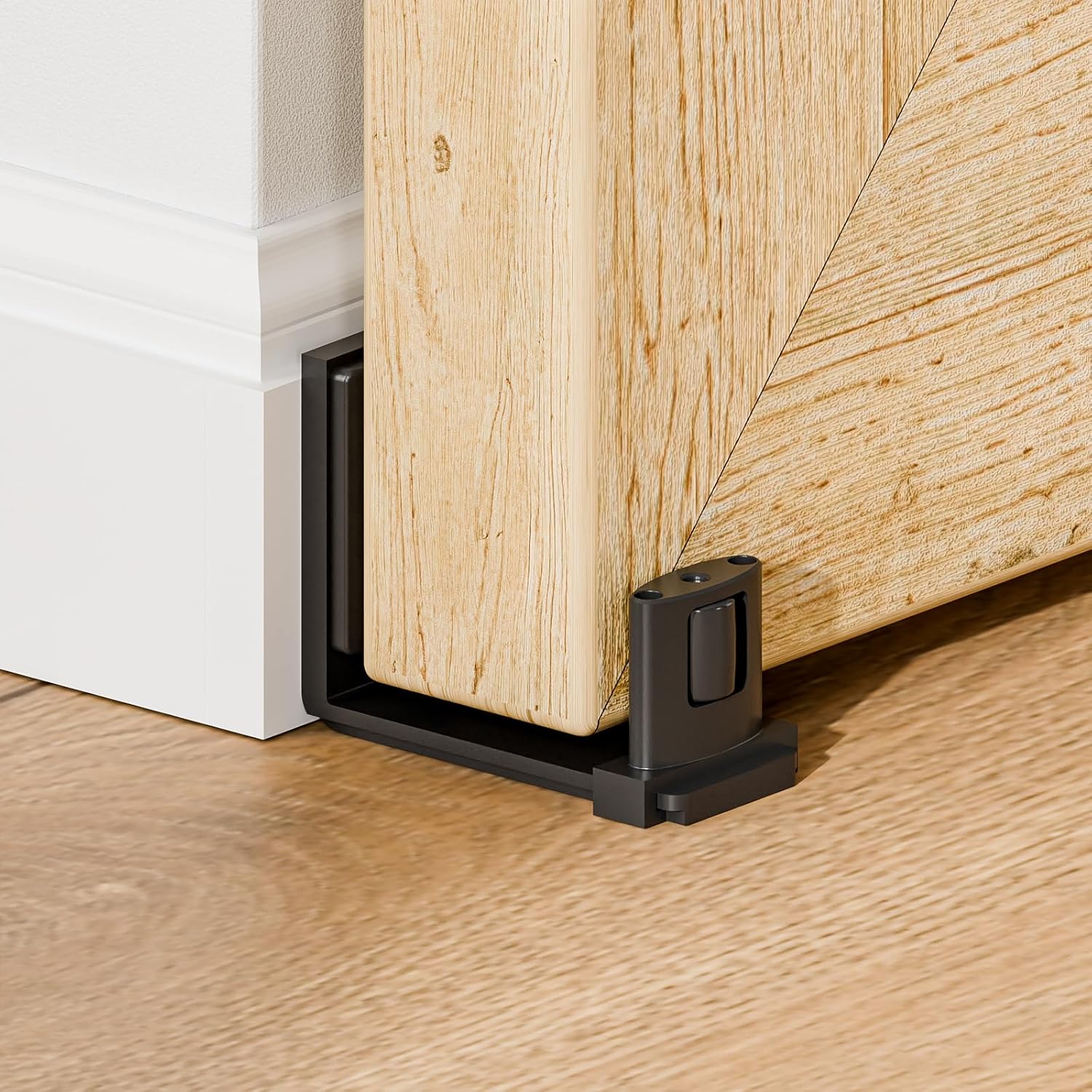 2 Pack Upgraded Sliding Barn Door Bottom Floor Guide with Adjustable Roller, Wall Mount Floor Guide, Smoothly and Quietly, Easy to Install, Fits up to 2" Thickness Door, Black