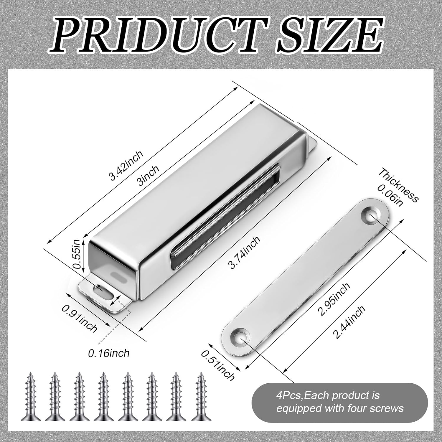 4 Pcs Magnetic Door Catch 150lb Stainless Steel Heavy Duty Strong Magnetic Cabinet Magnets for Closure Wardrobe Closet Cupboard Kitchen Bathroom Room Automatic