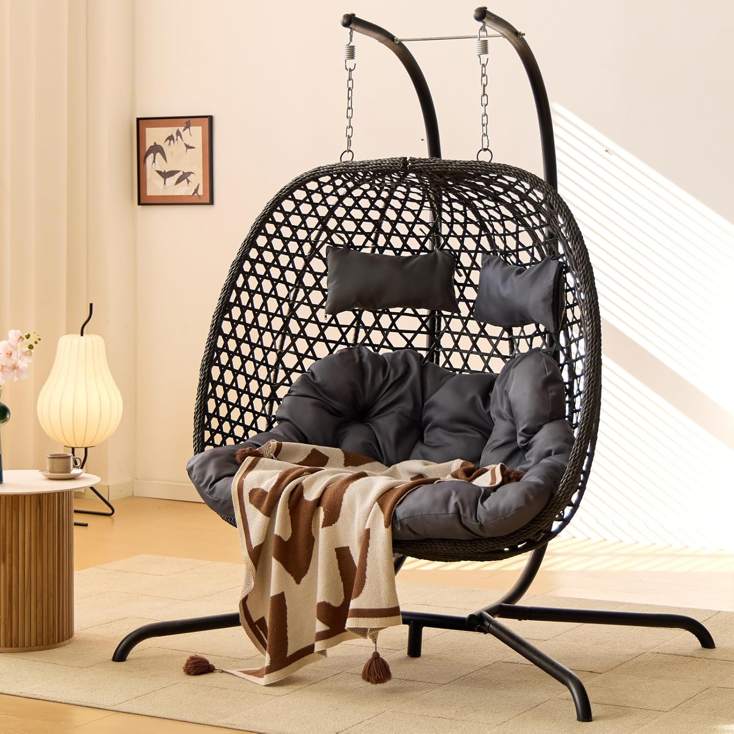 Double Hanging Swing Egg Chair with Stand