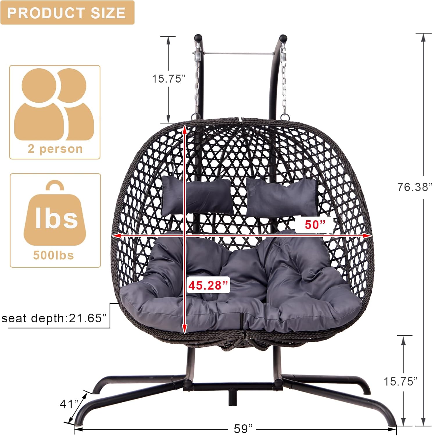 Double Hanging Swing Egg Chair with Stand