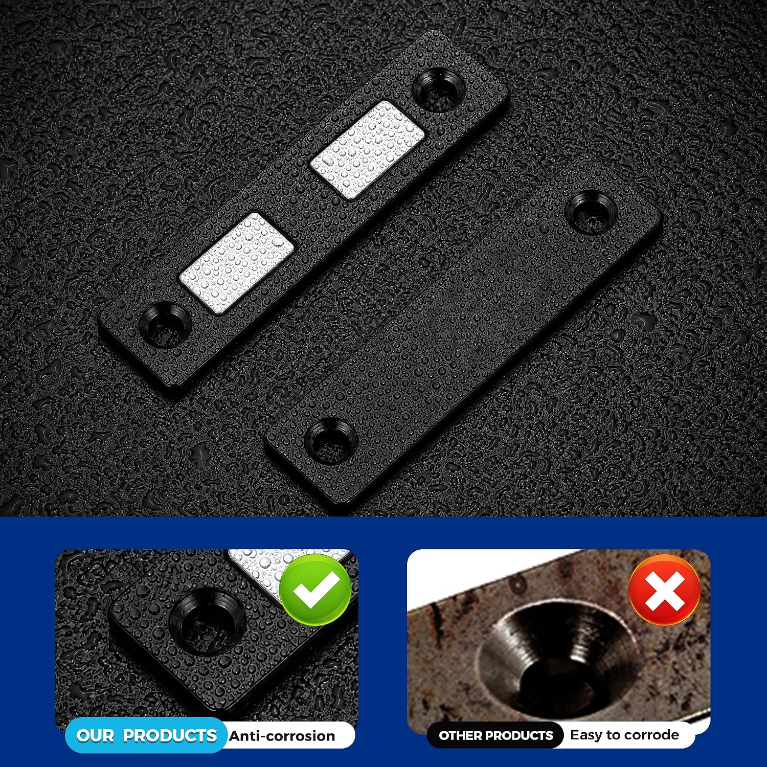 8 Pack Adhesive Cabinet Magnets for Closure, Black | Ultra-Thin Strong Magnetic Door Latch for Closets & Drawers