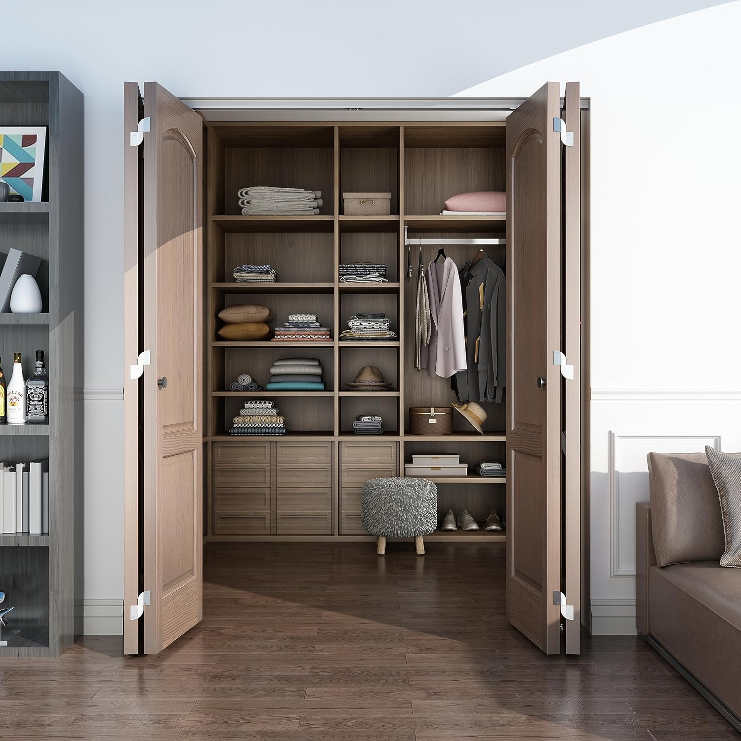 72" Bifold Door Hardware, Folding Door Hardware Sliding Barn Door Hardwares for 4 Doors (18" Each), Top Mounted Bifold Door Kits for Bedroom, Bathroom, Storeroom, Closet, Living Room