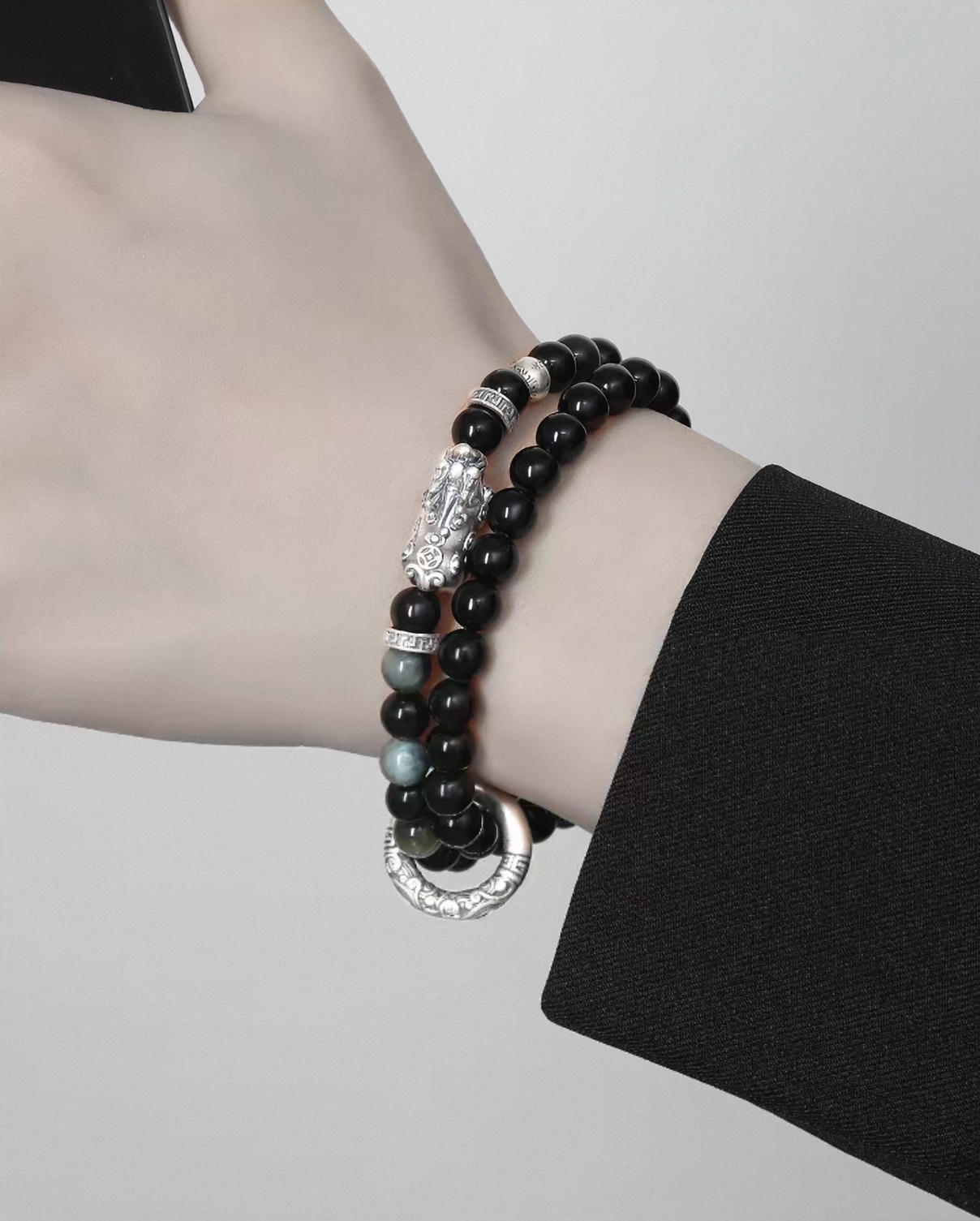 Obsidian Sterling Silver Pixiu Bracelet
