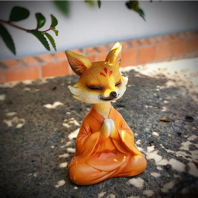Whimsical Happy Fox Buddha Figurine 