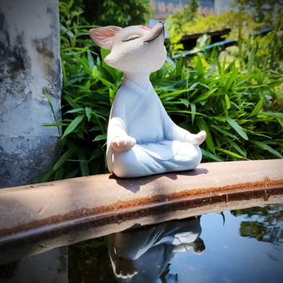 Whimsical Happy Fox Buddha Figurine 