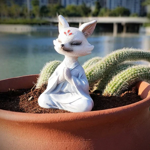 Whimsical Happy Fox Buddha Figurine 