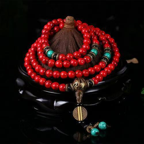 108 Mala Beads - Faux Turquoise “Inner Fire” Necklace & Wrap Bracelet