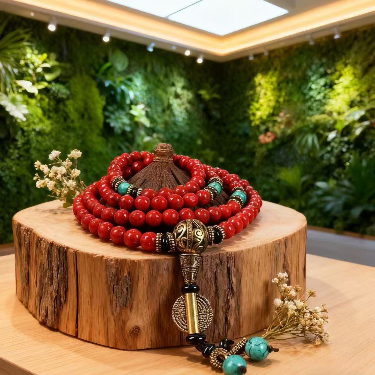 108 Mala Beads - Faux Turquoise “Inner Fire” Necklace & Wrap Bracelet