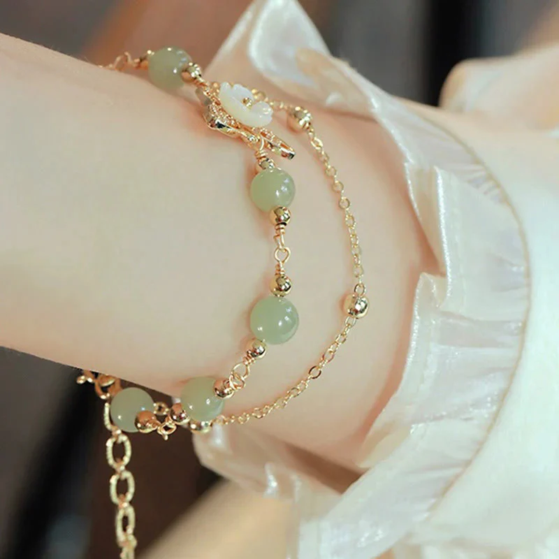 Hetian Jade Gold-Plated Flower & Butterfly Bracelet
