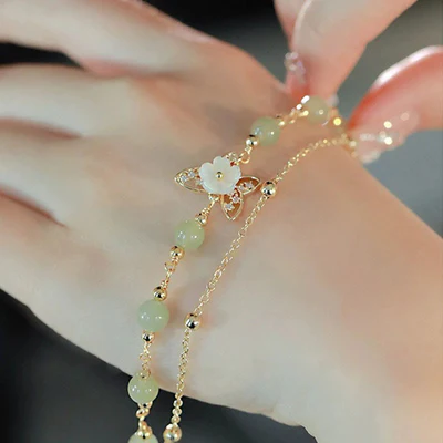 Hetian Jade Gold-Plated Flower & Butterfly Bracelet