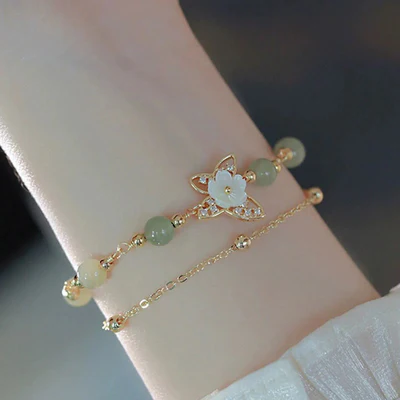 Hetian Jade Gold-Plated Flower & Butterfly Bracelet