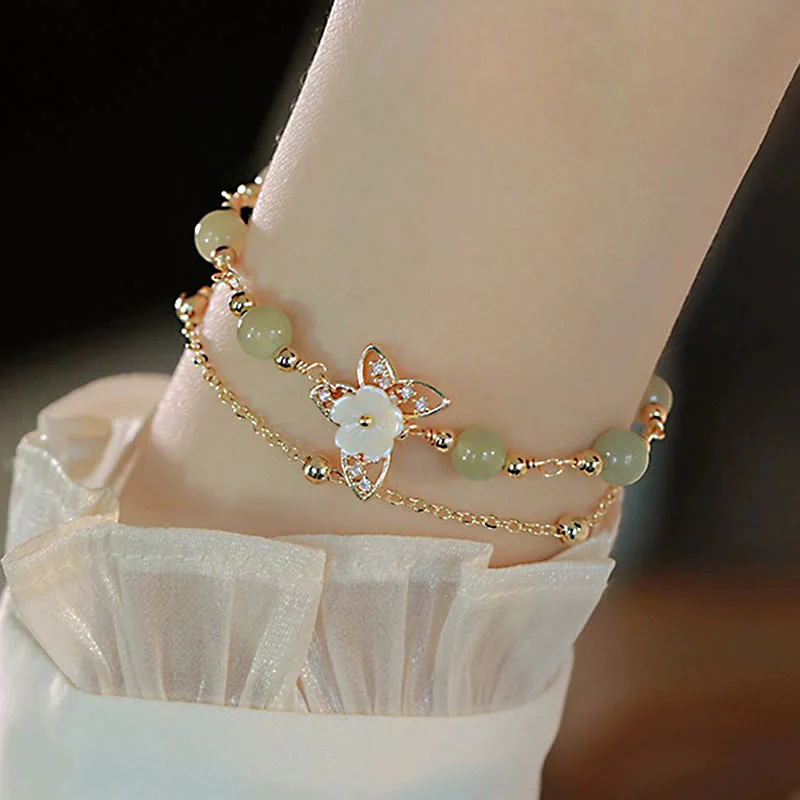 Hetian Jade Gold-Plated Flower & Butterfly Bracelet