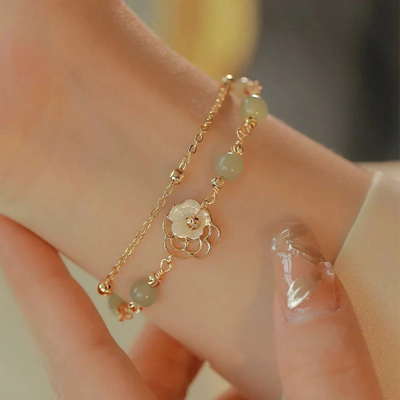 Hetian Jade Gold-Plated Flower & Butterfly Bracelet