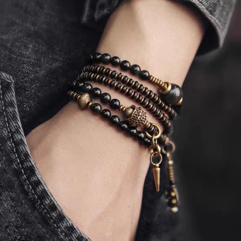 Curved-End Floral-Patterned Multi-Tiered Bracelet