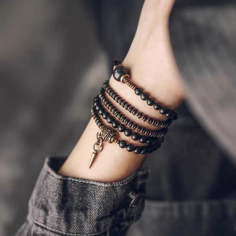 Curved-End Floral-Patterned Multi-Tiered Bracelet