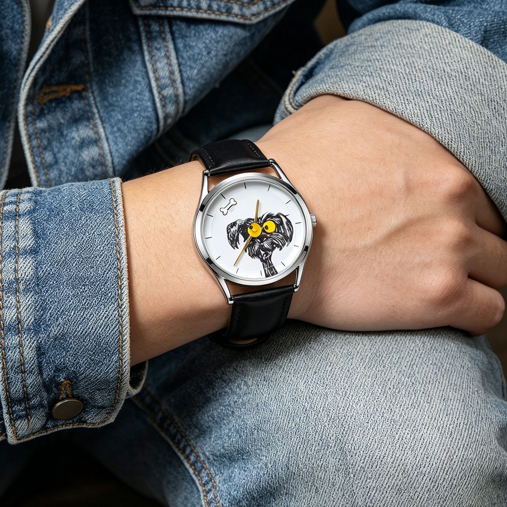 Scribbled Puppy Watch – Cute Hand-Drawn Dog Lover Cartoon Wristwatch