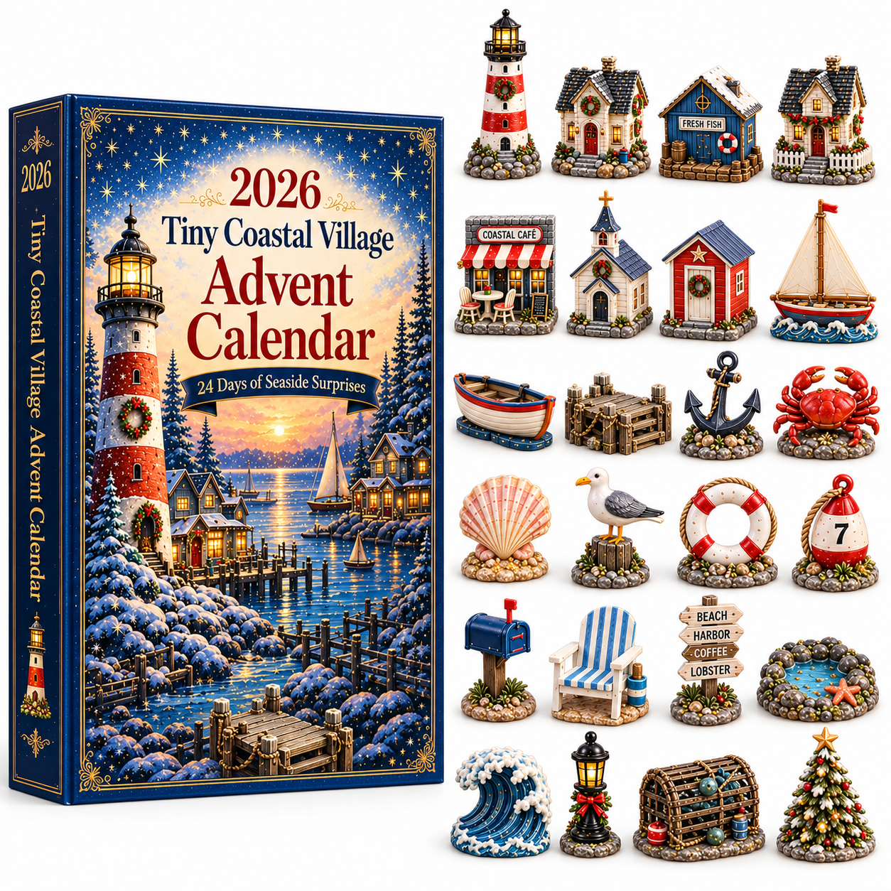 Tiny Coastal Village Advent Calendar 2026 – 24 Unique Seaside Miniatures