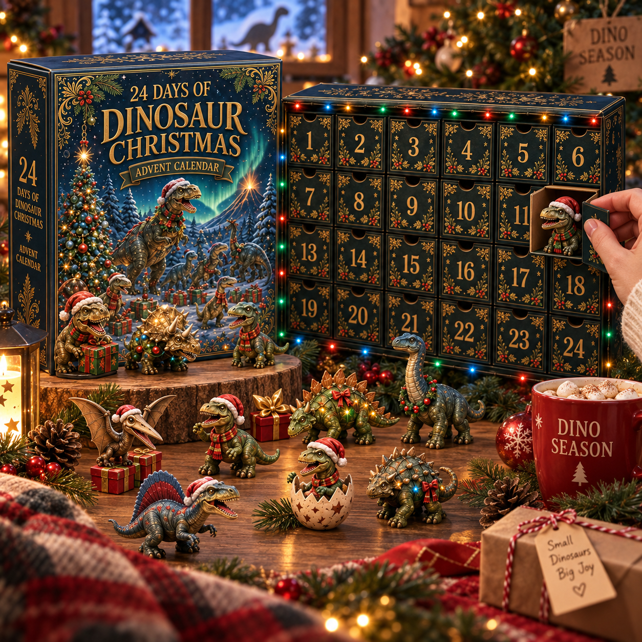 2026 Dinosaur Christmas 24-Day Countdown Calendar – 24 Unique Festive Dinosaur Miniatures