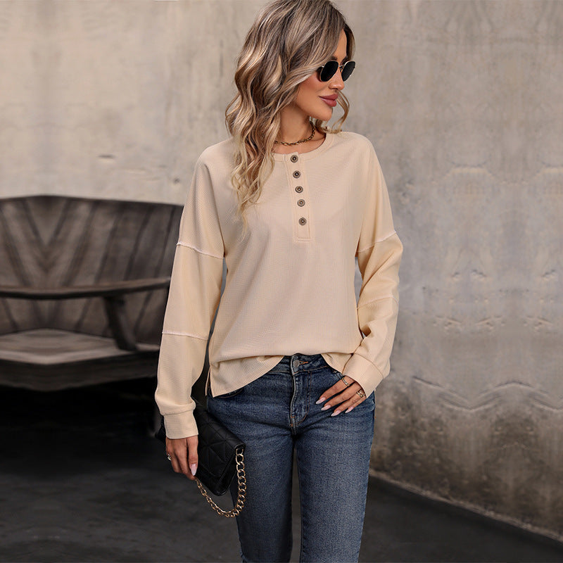 Additional view of Women's Button-Down Waffle Knit Long Sleeve Top