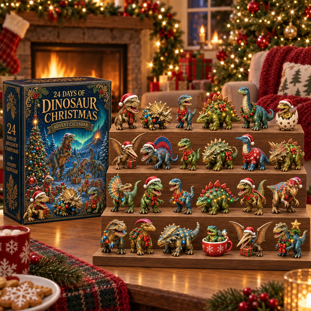 2026 Dinosaur Christmas 24-Day Countdown Calendar – 24 Unique Festive Dinosaur Miniatures