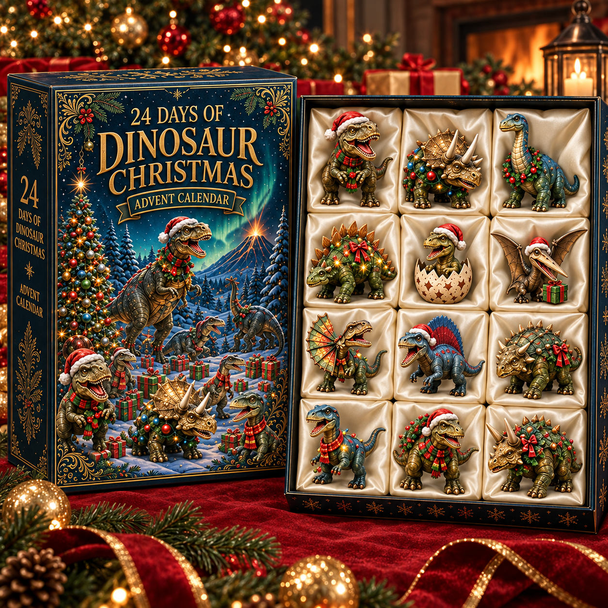 2026 Dinosaur Christmas 24-Day Countdown Calendar – 24 Unique Festive Dinosaur Miniatures