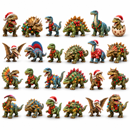 2026 Dinosaur Christmas 24-Day Countdown Calendar – 24 Unique Festive Dinosaur Miniatures