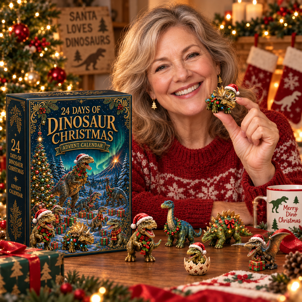 2026 Dinosaur Christmas 24-Day Countdown Calendar – 24 Unique Festive Dinosaur Miniatures