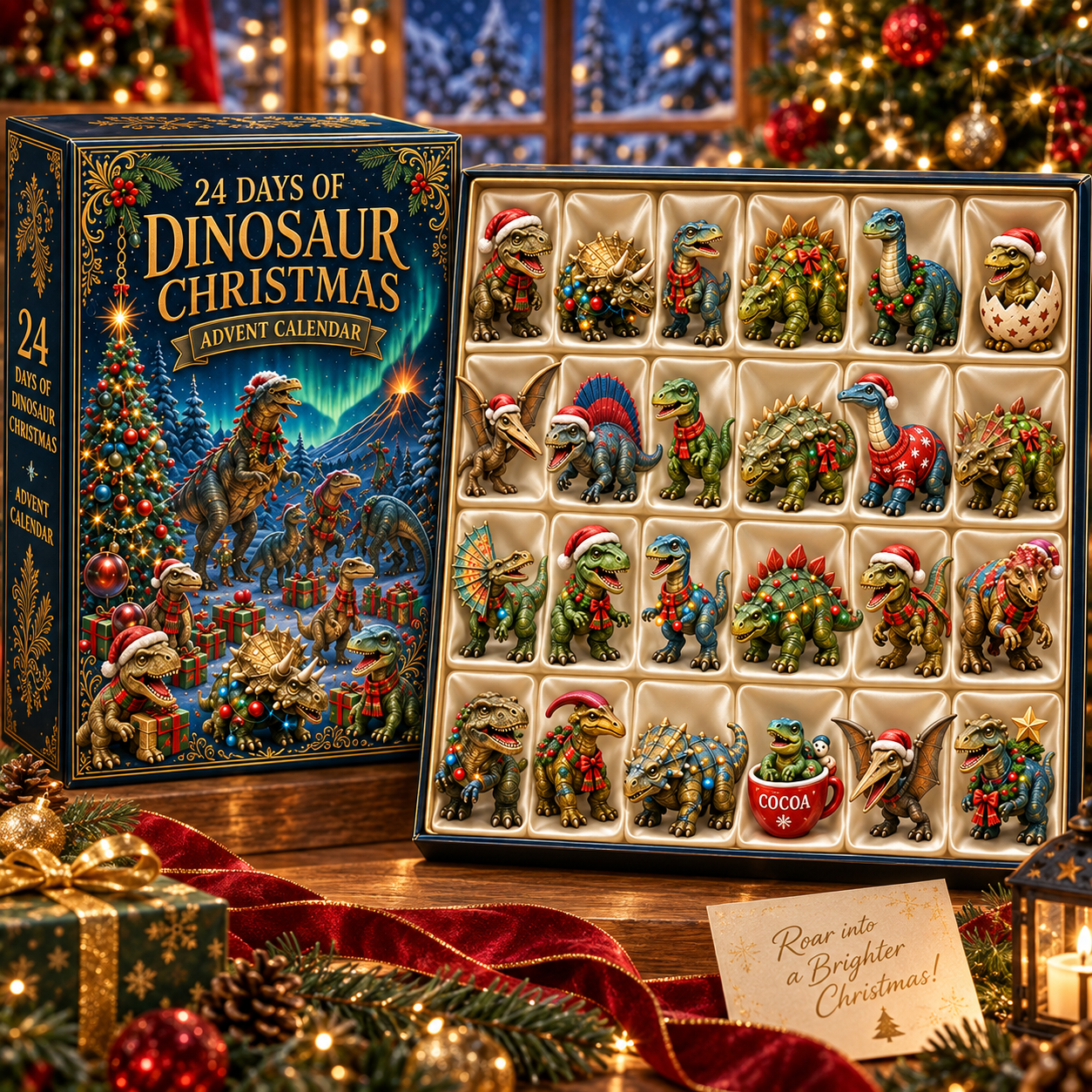 2026 Dinosaur Christmas 24-Day Countdown Calendar – 24 Unique Festive Dinosaur Miniatures