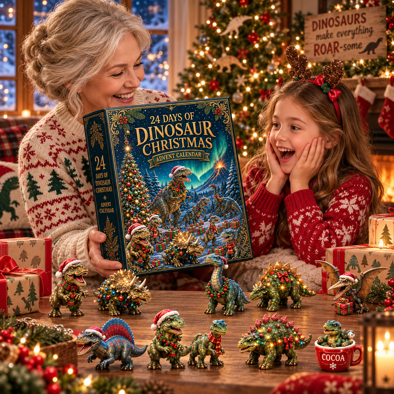2026 Dinosaur Christmas 24-Day Countdown Calendar – 24 Unique Festive Dinosaur Miniatures