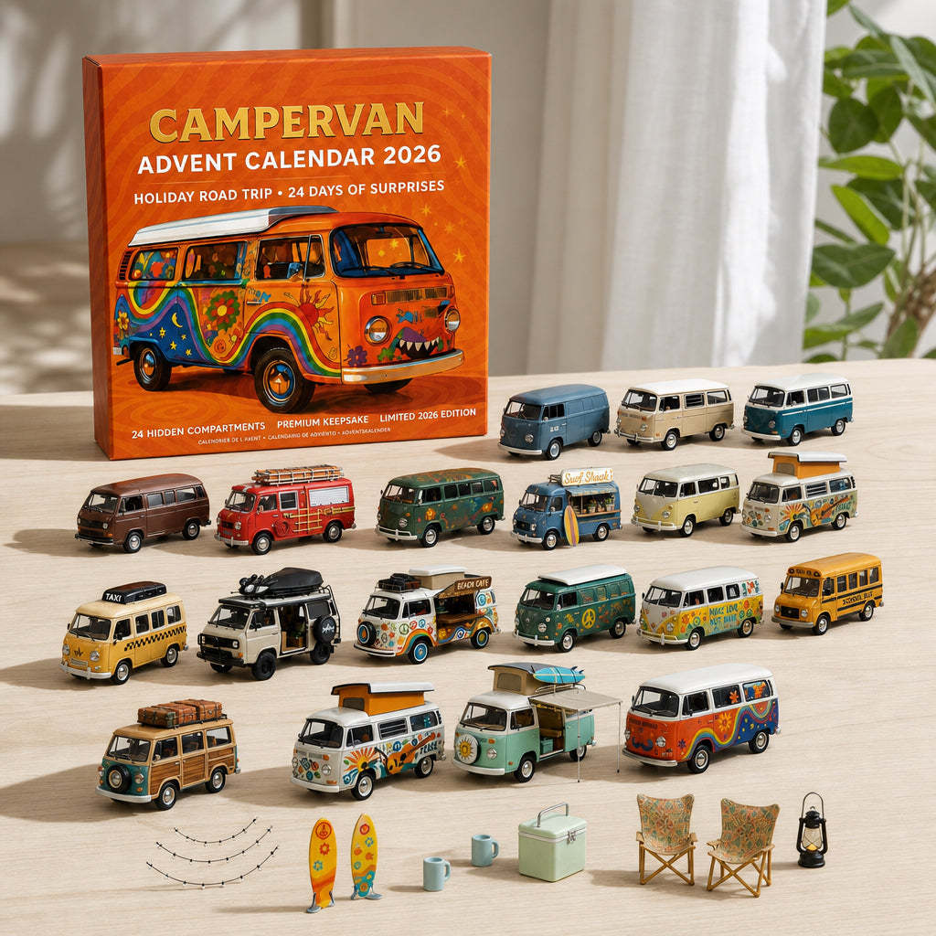 🔥 LIMITED-TIME 50% OFF🚐 —2026 Campervan Advent Calendar – 24 Vintage Mini Camper Van Collectible Figurines