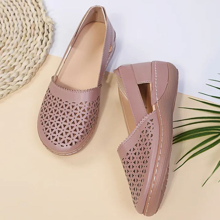 Women's Breathable Cutout Wedge Loafers - Slip-On Comfort Shoes for Seniors, Arch Support & Non-Slip Sole