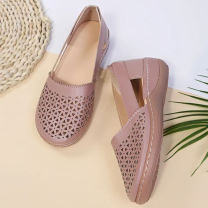 Women's Breathable Cutout Wedge Loafers - Slip-On Comfort Shoes for Seniors, Arch Support & Non-Slip Sole