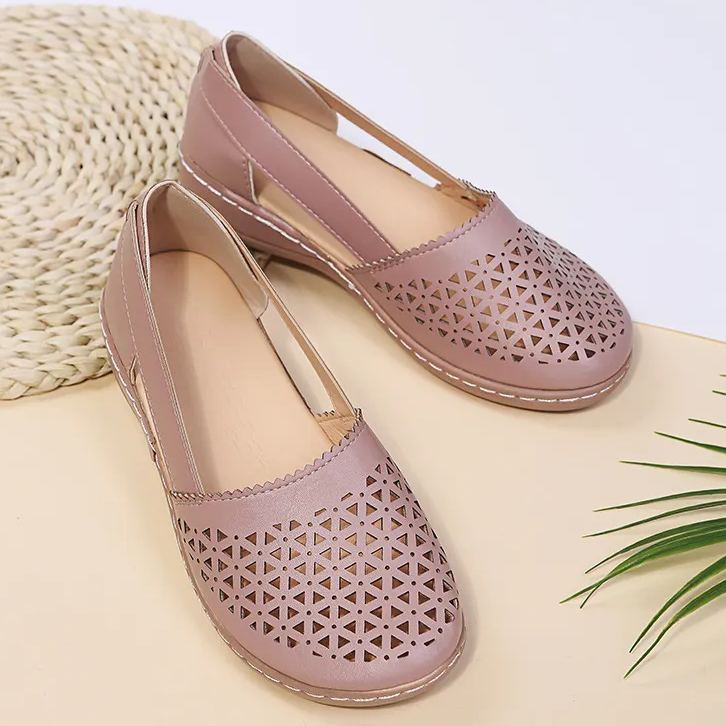 Women's Breathable Cutout Wedge Loafers - Slip-On Comfort Shoes for Seniors, Arch Support & Non-Slip Sole