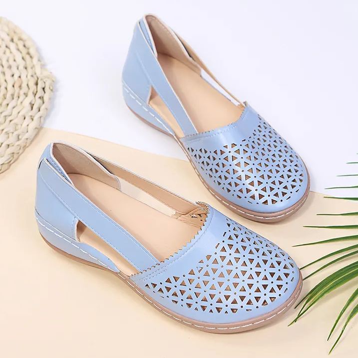 Women's Breathable Cutout Wedge Loafers - Slip-On Comfort Shoes for Seniors, Arch Support & Non-Slip Sole