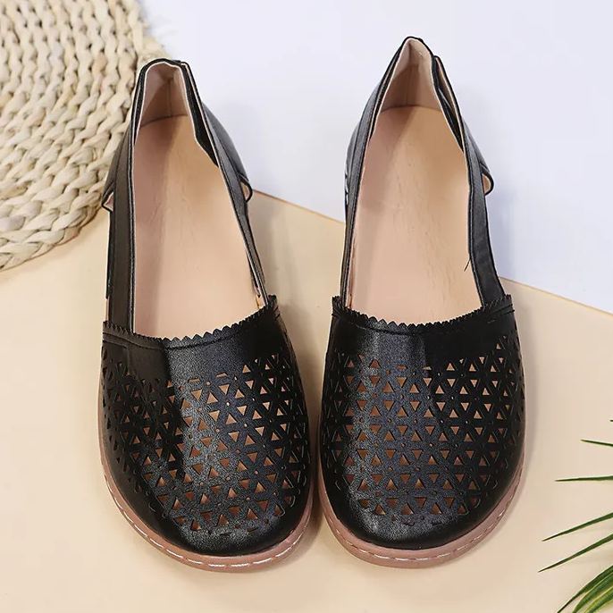 Women's Breathable Cutout Wedge Loafers - Slip-On Comfort Shoes for Seniors, Arch Support & Non-Slip Sole