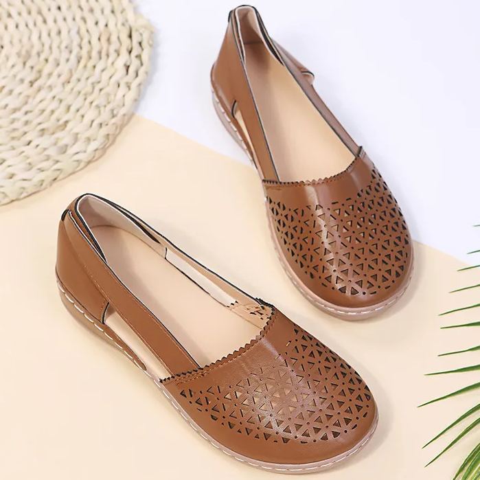 Women's Breathable Cutout Wedge Loafers - Slip-On Comfort Shoes for Seniors, Arch Support & Non-Slip Sole