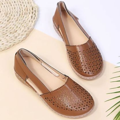Women's Breathable Cutout Wedge Loafers - Slip-On Comfort Shoes for Seniors, Arch Support & Non-Slip Sole