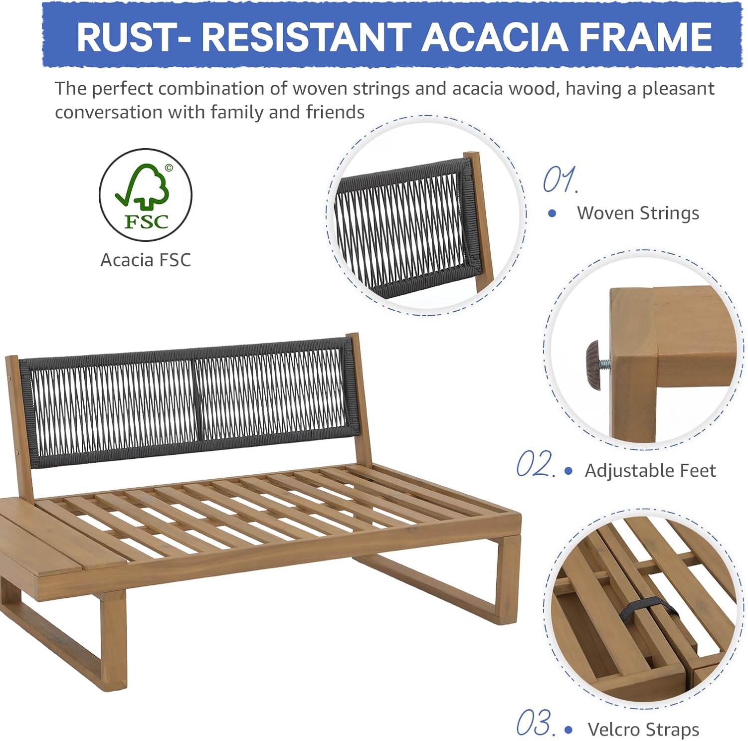 4 Piece Acacia Wood Patio Furniture
