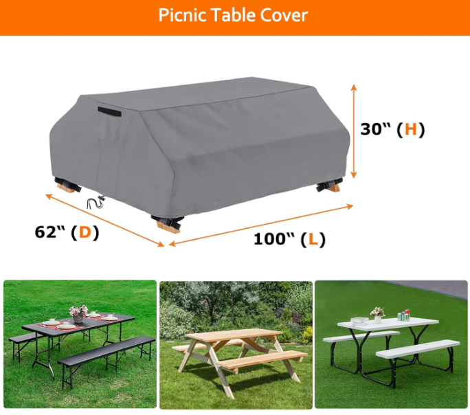 Waterproof Picnic Table Cover Outdoor Patio Bench Covers for 8 ft Picnic Table Bench Set Windproof 96 Inch