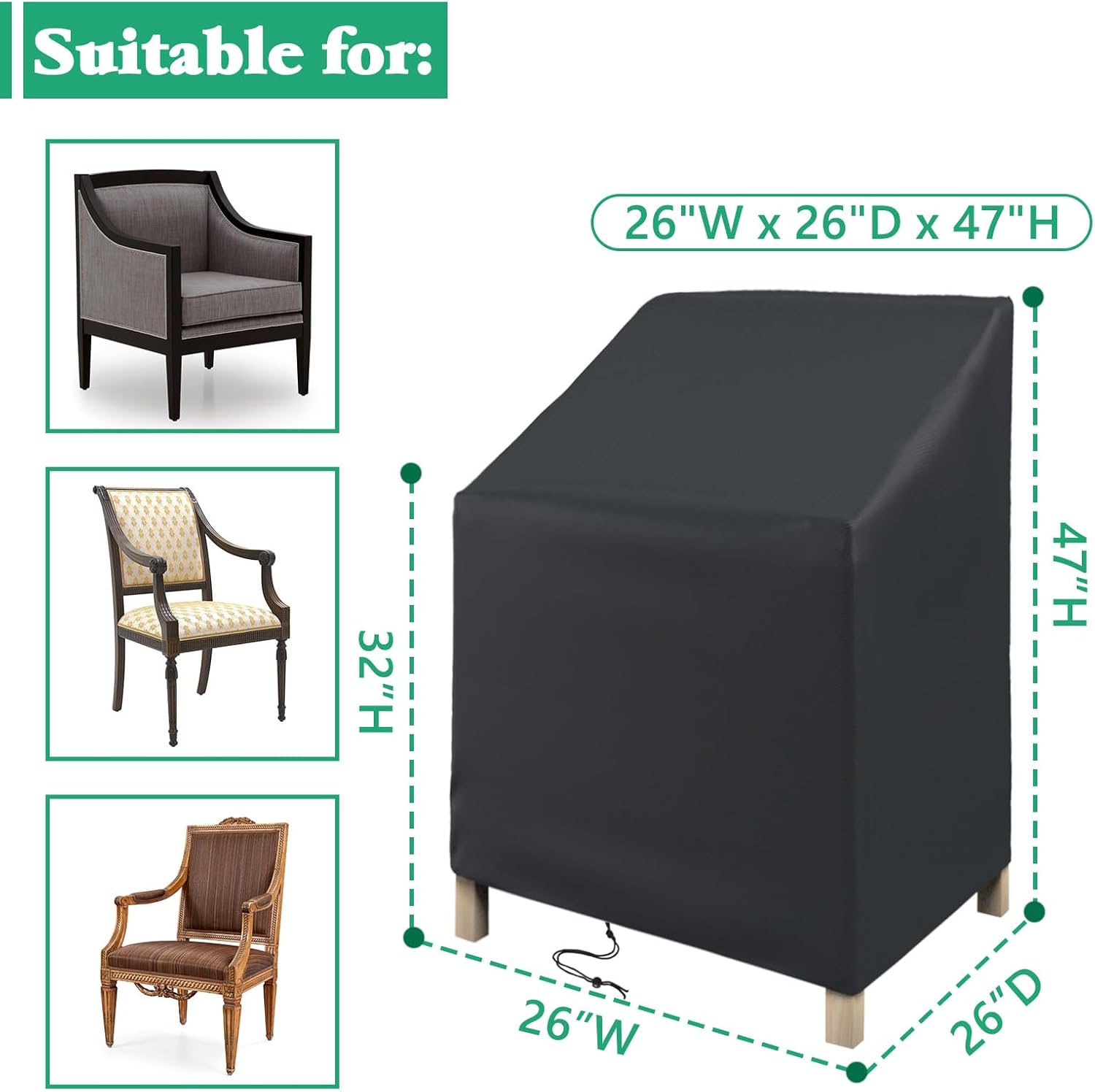 Stackable Patio Chair Covers,Waterproof Outdoor Lawn Furniture Cover for for 4-6 Stackable Dining Chairs