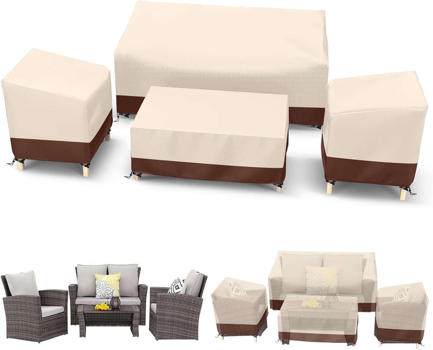 Outdoor Waterproof Patio Furniture Covers 4-Piece Set for Chairs, Loveseat and Coffee Table, Heavy Duty 600D