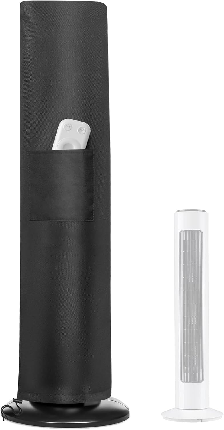 Waterproof Dustproof Fan Protective Cover with Pocket, Oscillating Tower Fan Covers with Remote Outdoor or Indoor Stand up Fan for Home Bedroom Office Fan Cover