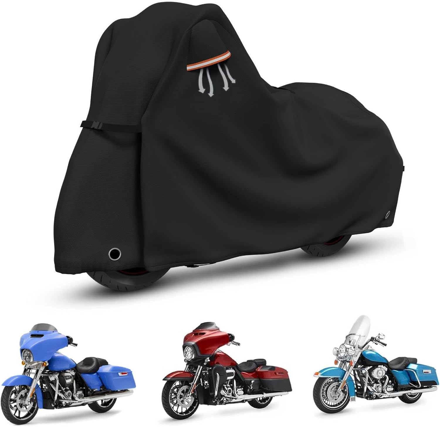 Motorcycle Covers Waterproof Outdoor Storage Heavy Duty All Season Universal Vehicle Cover for Harley Davidson Sport, Cruisers, Softail, Adventure Series and Most Motorcycles 96"x43"x55"